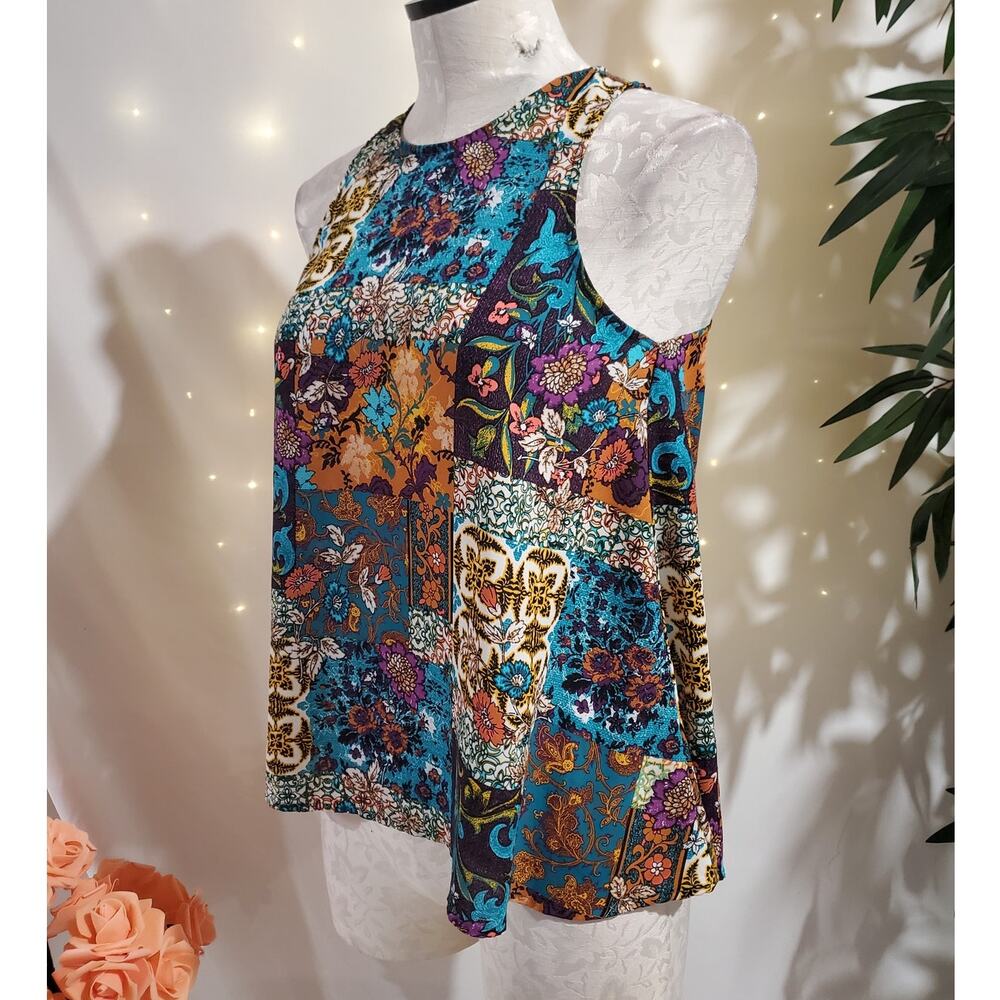 Vtg Eyeshadow Womens Y2K Patchwork Print Top Size S Paisley Floral Boho Hippie - Picture 2 of 9